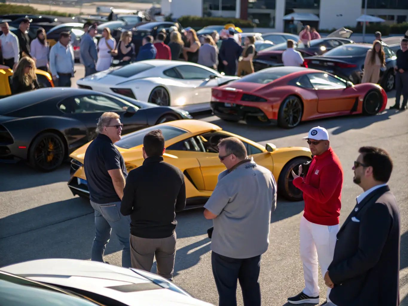 A group of participants gathered around classic cars at a RETRO SPIRIT ROAD event, showcasing the community aspect and the passion for vintage automobiles.
